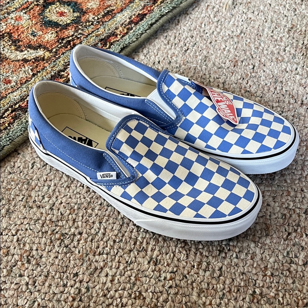 Vans Classic Blue and White Checkered Slip-Ons